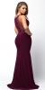 Lace Accent Sheer Waist Long Formal Evening Jersey Dress back in Burgundy